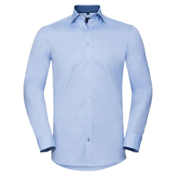 Russell Collection Long Sleeve Contrast Herringbone Shirt Thumbnail
